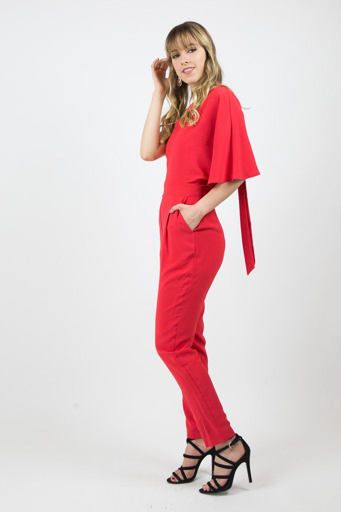 Red one shoulder jumpsuit