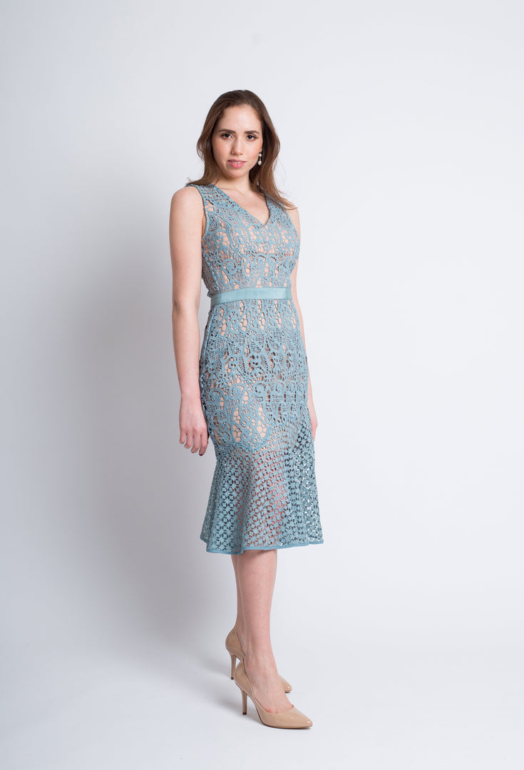 Midi Baby Blue Lace Dress