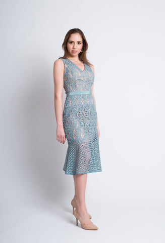 Midi Baby Blue Lace Dress